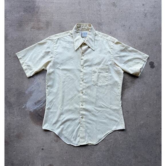VTG 1970s Arrow Brand Dagger Collar Button Down Beige/Off-White Shirt Size Large - Picture 1 of 8